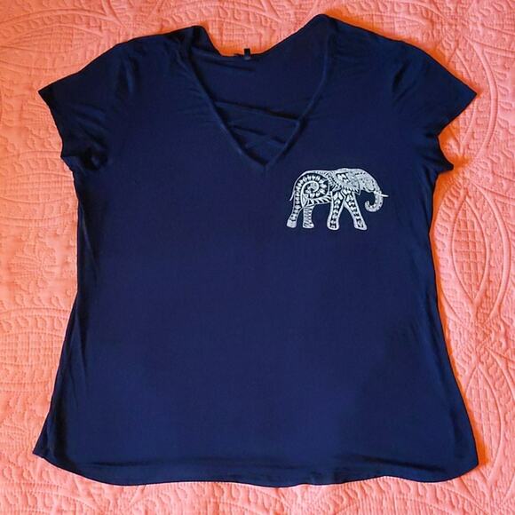 Attitude Not Included Navy Blue Elephant Dream V Neck & Anchor Print Shirt 2X - Picture 1 of 16